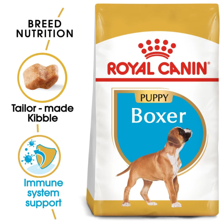 Marketing graphic highlighting the breed-specific nutrition and immune support of the product.