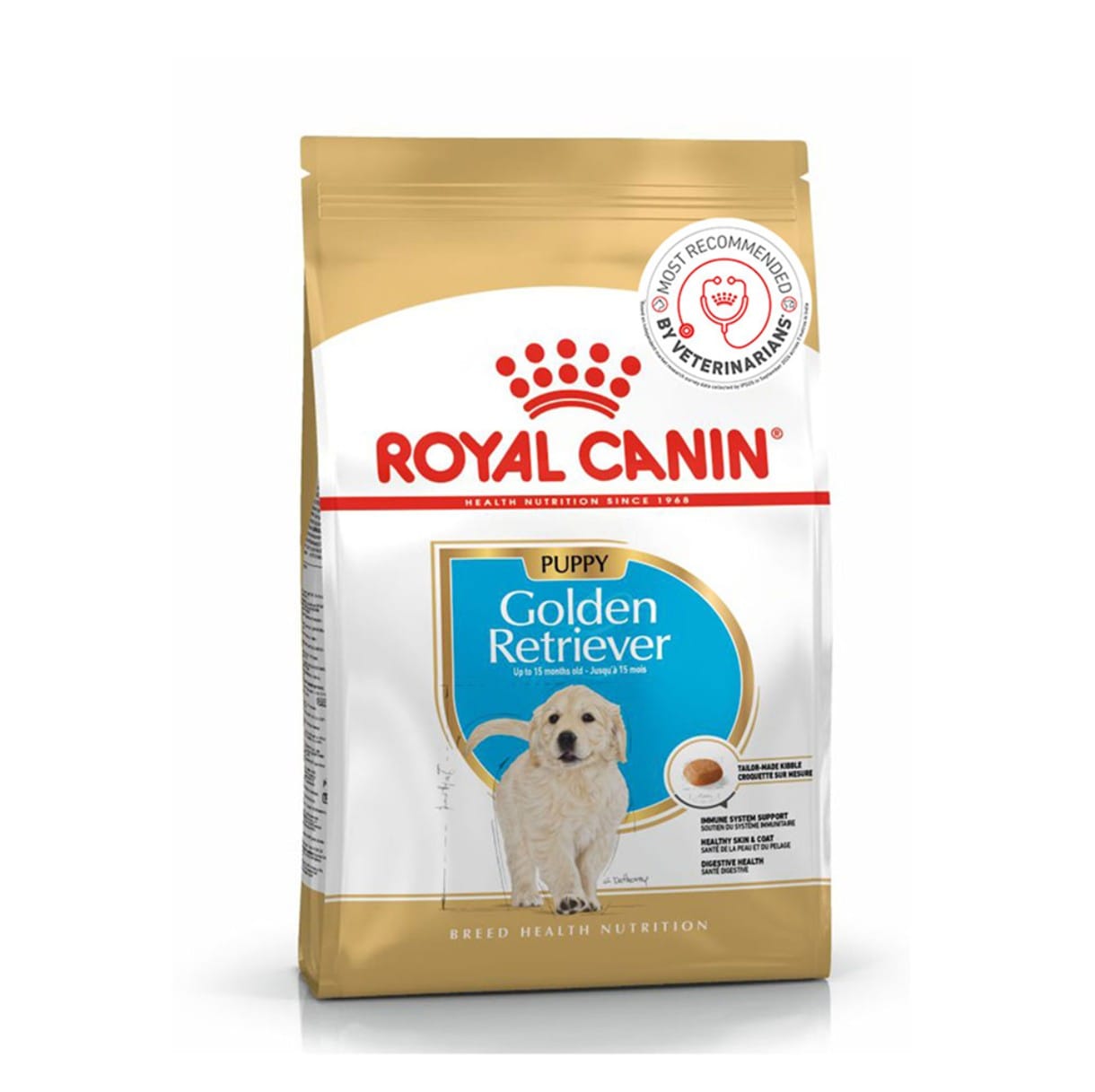 Royal Canin Golden Retriever Puppy dry dog food bag available at Brownie's Pet Hub.
