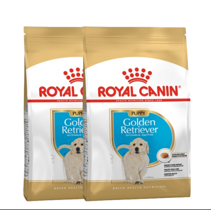 Two bags of Royal Canin Golden Retriever Puppy dry dog food sold together at Brownie's Pet Hub.