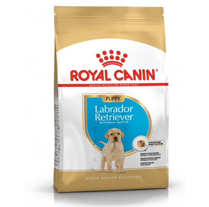 Single front-facing bag of Royal Canin Breed Health Nutrition Labrador Retriever Puppy food.