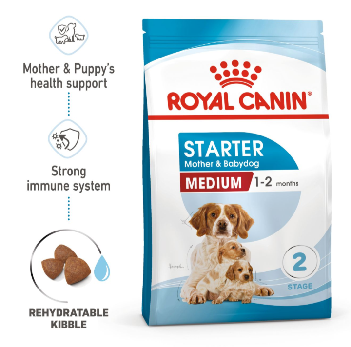 Product bag with icons for health support, immune system protection, and rehydratable kibble features.